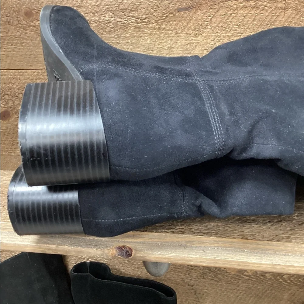 LifeStride Black Suede Knee-High Block Heel Boots | Size 7.5